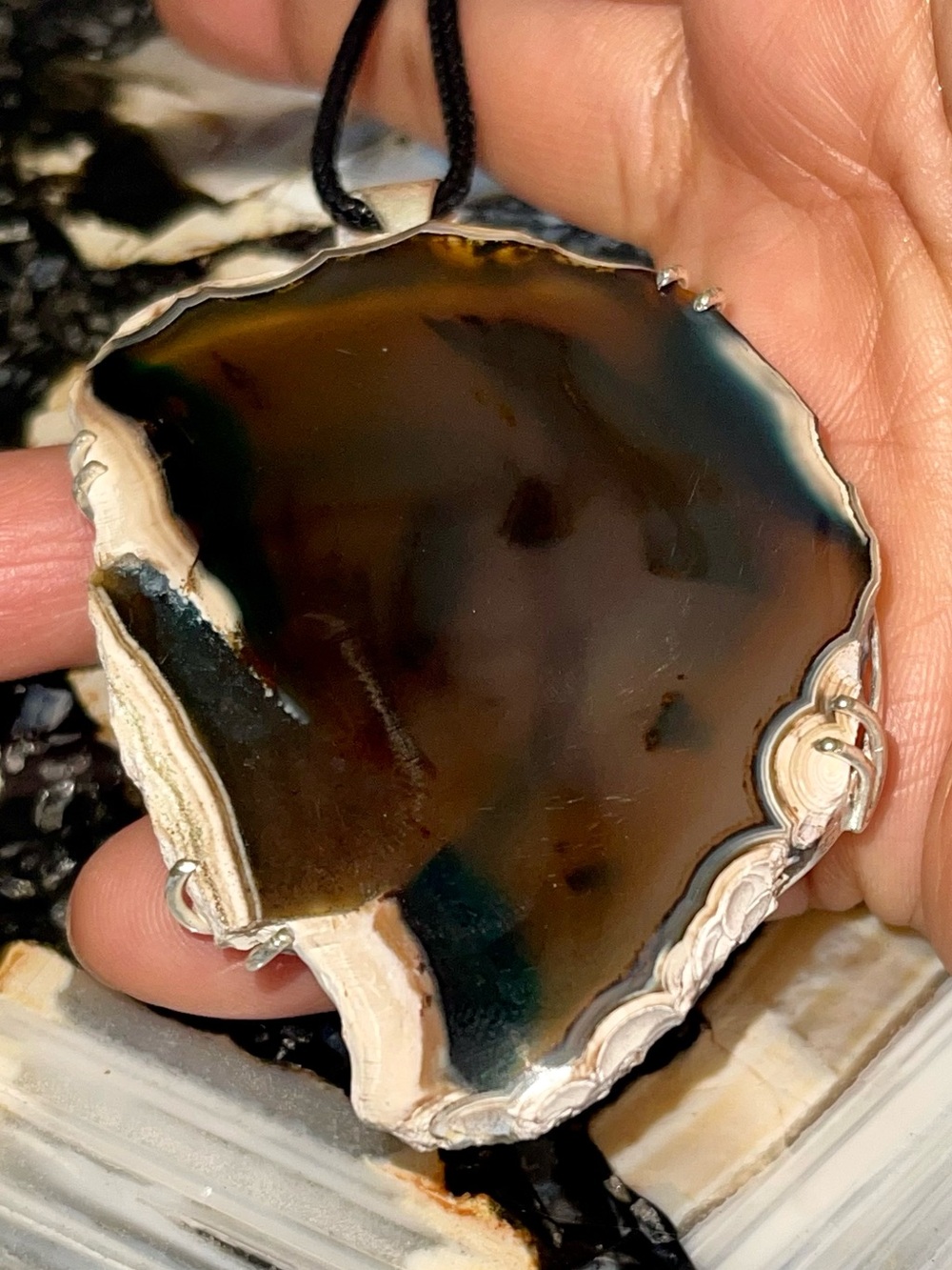 Jumbo Natural Slice Stalactite Agate Pendant 3”